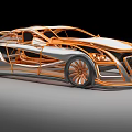 Sleek White Concept Sports Car with Orange Frame and Streamlined Futuristic Design