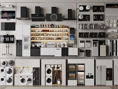 Various Household Appliances Display With Shelves For Modern Kitchen And Home 3d model