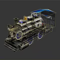 Vintage Steam Train Model with Silver Body Blue Roof and Blue Wheels