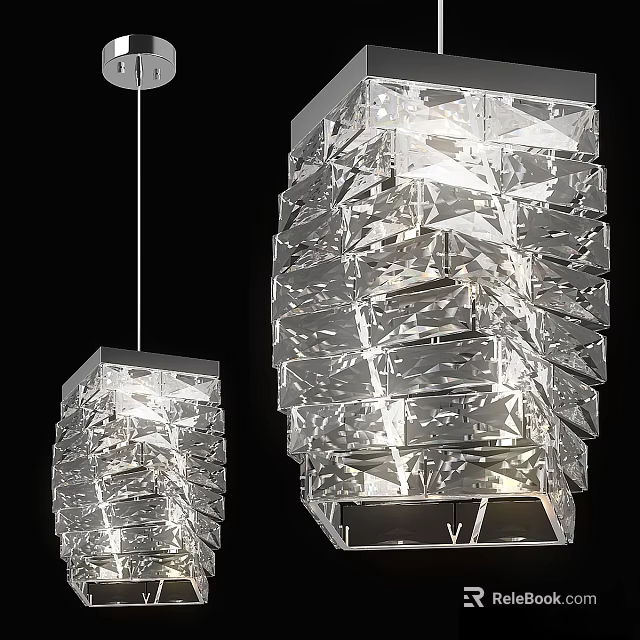 Modern Crystal Chandeliers With Geometric Layered Transparent Glass Hanging Design 3d model 