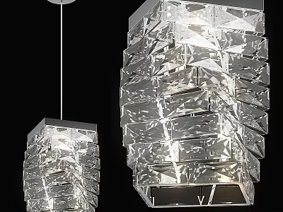 Modern Crystal Chandeliers With Geometric Layered Transparent Glass Hanging Design 3d model