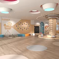 Happy Baby Kindergarten Interior With Circular Structures And Wooden Elements 3d model