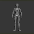 Humanoid Robot Character With Sleek Silver Black Metallic Body Red Accents And Standing Pose