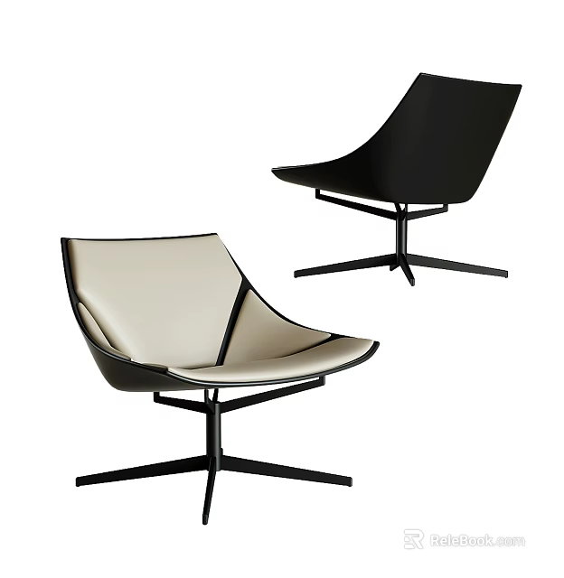 Modern Office Chair Beige And Black Leather Upholstery With Metal Base Sleek Design 3d model 