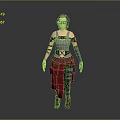 3D Female Character With Purple Hair White Sleeveless Top And Red Skirt