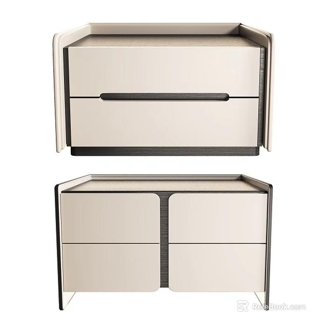 Modern Cream Bedside Table With Two Drawers And Black Accent Trim 3d model 