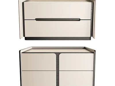Modern Cream Bedside Table With Two Drawers And Black Accent Trim 3d model