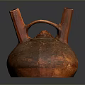 Artistic Orange Clay Sculpture Carving with Two Tubular Spouts Handle and Textured Surface