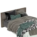 Modern Double Bed with Curved Headboard Gray Pillows and Checkered Blanket 3d model