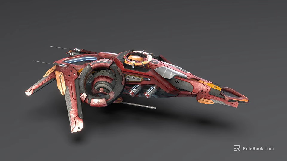 Red Sci Fi Spaceship With Futuristic Design And Detailed Mechanical Components 3d model