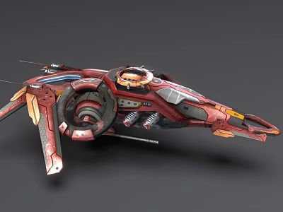 Red Sci Fi Spaceship With Futuristic Design And Detailed Mechanical Components 3d model