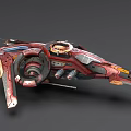 Red Sci Fi Spaceship With Futuristic Design And Detailed Mechanical Components 3d model