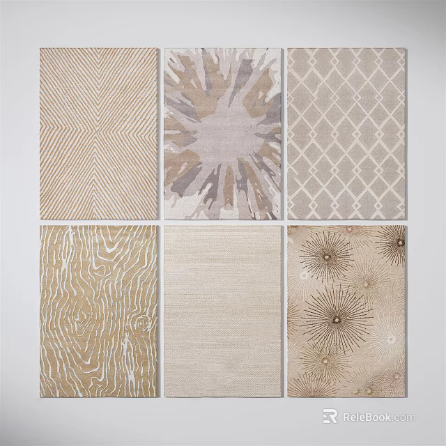 Square Rugs with Various Patterns Neutral Tones Geometric Designs and Textured Surfaces 3d model