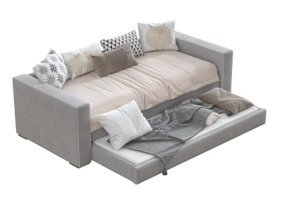 Cozy Gray Modern Sofa Bed With Storage Drawer And Decorative Pillows 3d model