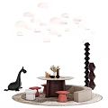 Kids Round Table With Stools Play Area Rug And Giraffe Toy Decor