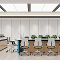 Modern Conference Room Interior With Long Table Chairs Green Plants And Computers