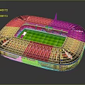 3D Football Stadium Model With Green Football Field And Red White Seats Design