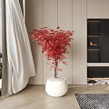 Red Leaf Bonsai Plant in White Pot for Indoor Living Room Decoration