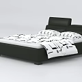 Modern Double Bed With Black Frame Headboard White Sheets And Black Geometric Patterns 3d model