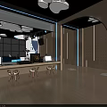 Kids Studio Interior With Cloud Shaped Lights Footprint Floor And Blue Reception Desk