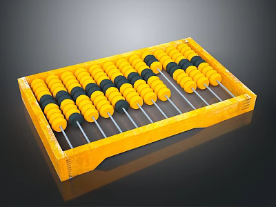 Yellow Frame Abacus With Black And Yellow Beads On Metal Rods As Household Item 3d model