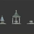 Stone Crafted Garden Ornaments With Dome Pavilion Conical Top Basin Like Structure And Circular Bases