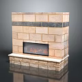 Classic Brick Fireplace Design With Beige Brick Tiles Dark Accent Stripe And Flaming Hearth