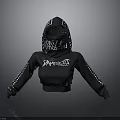 Black Cropped Hoodie With White Graphics And Checkered Sleeves For Casual Wear