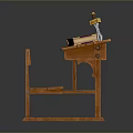 Wooden Study Desk And Bench Furniture With Book Bread And Items