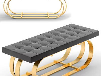 Modern Tufted Sofa Bench With Black Padded Seat And Gold Metal Frame 3d model