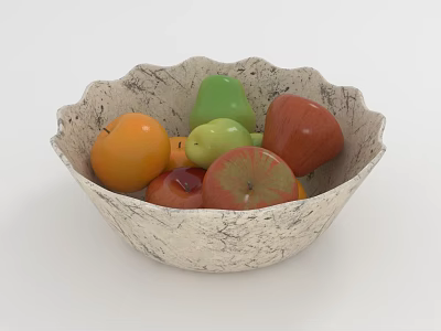 Assorted Fresh Fruits in Gray Patterned Bowl with Orange Green and Red Apples 3d model