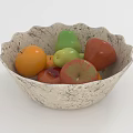 Assorted Fresh Fruits in Gray Patterned Bowl with Orange Green and Red Apples