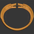 Detailed Artistic Golden Dragon Heads Intertwined Biting Forming Unique Circular Ring