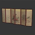 Traditional Oriental Folding Screen With Historical Horseback Figures Paintings And Wooden Frame