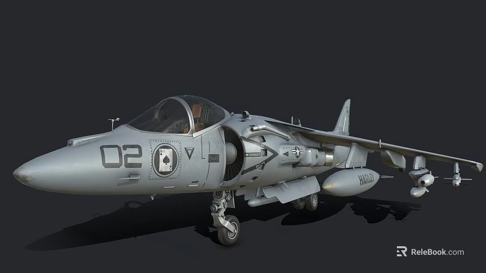 Military Gray Fighter Jet With Number 02 Cockpit And Weapon Mounts 3d model 
