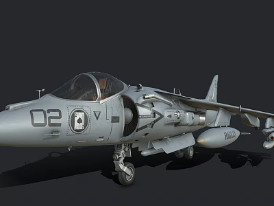 Military Gray Fighter Jet With Number 02 Cockpit And Weapon Mounts 3d model