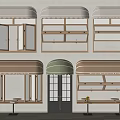 Storefront Awnings In Various Styles With Windows Doors Shelves And Outdoor Tables