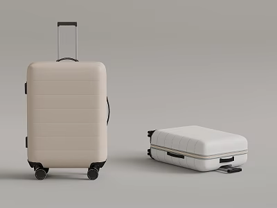 Beige Upright And White Flat Suitcases With Wheels And Modern Travel Design 3d model