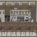 Wooden Bar Counter With Wine Racks Wine Bottles Chairs And Fruit Decorations