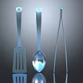 Modern Kitchen Utensil Set with Spatula Soup Spoon and Tongs Shiny Metal Design