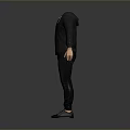Modern Men's Black Suit Outfit With Pants And Shoes On Gray Background