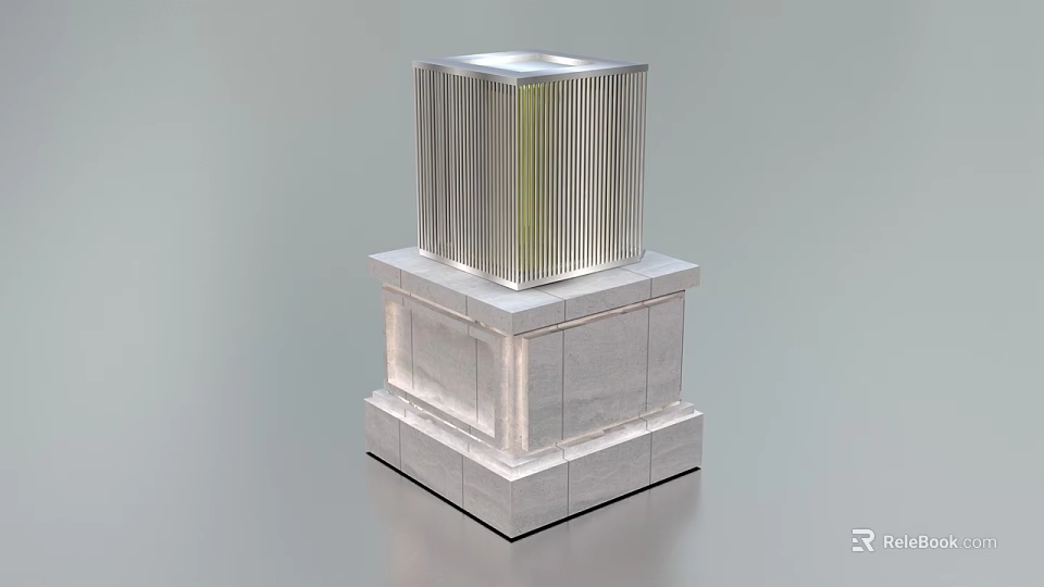 Modern Square Outdoor Light With Stepped Base And Vertical Striped Shade 3d model 
