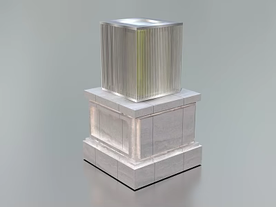 Modern Square Outdoor Light With Stepped Base And Vertical Striped Shade 3d model