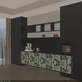 Modern Vintage Patterned Sideboard Cabinet With Built In Coffee Station And Ample Storage Spaces