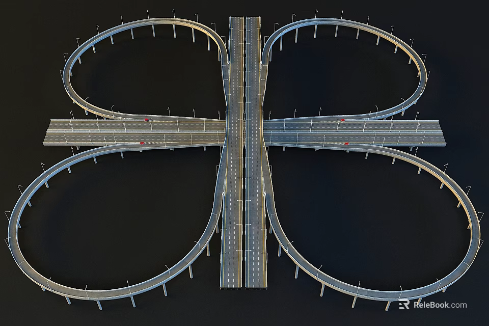 Road Infrastructure Interchange Featuring Loop Ramps And Main Traffic Highways 3d model 