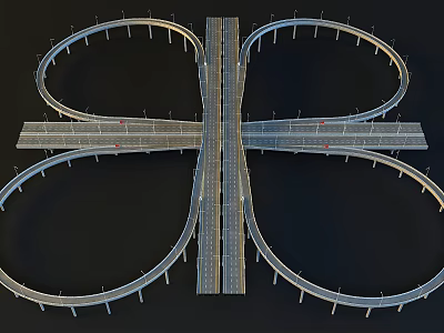 Road Infrastructure Interchange Featuring Loop Ramps And Main Traffic Highways 3d model