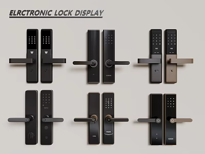 Electronic Lock Door Handles Display Featuring Various Modern Design Styles And Options 3d model