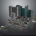 Architectural Urban Model Featuring Tall High Rise Buildings Various Colored Facades Construction Site And Crane