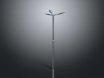 Modern Street Lamp With Slim Metal Pole Symmetric Top Arms And Lamp Heads 3d model