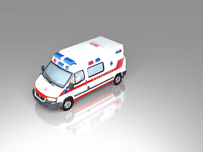 White Ambulance Vehicle With Red And Blue Stripes And Roof Emergency Lights 3d model